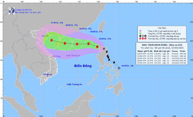 Yagi vào Biển Đông và trở thành cơn bão số 3, liên tục tăng cấp

