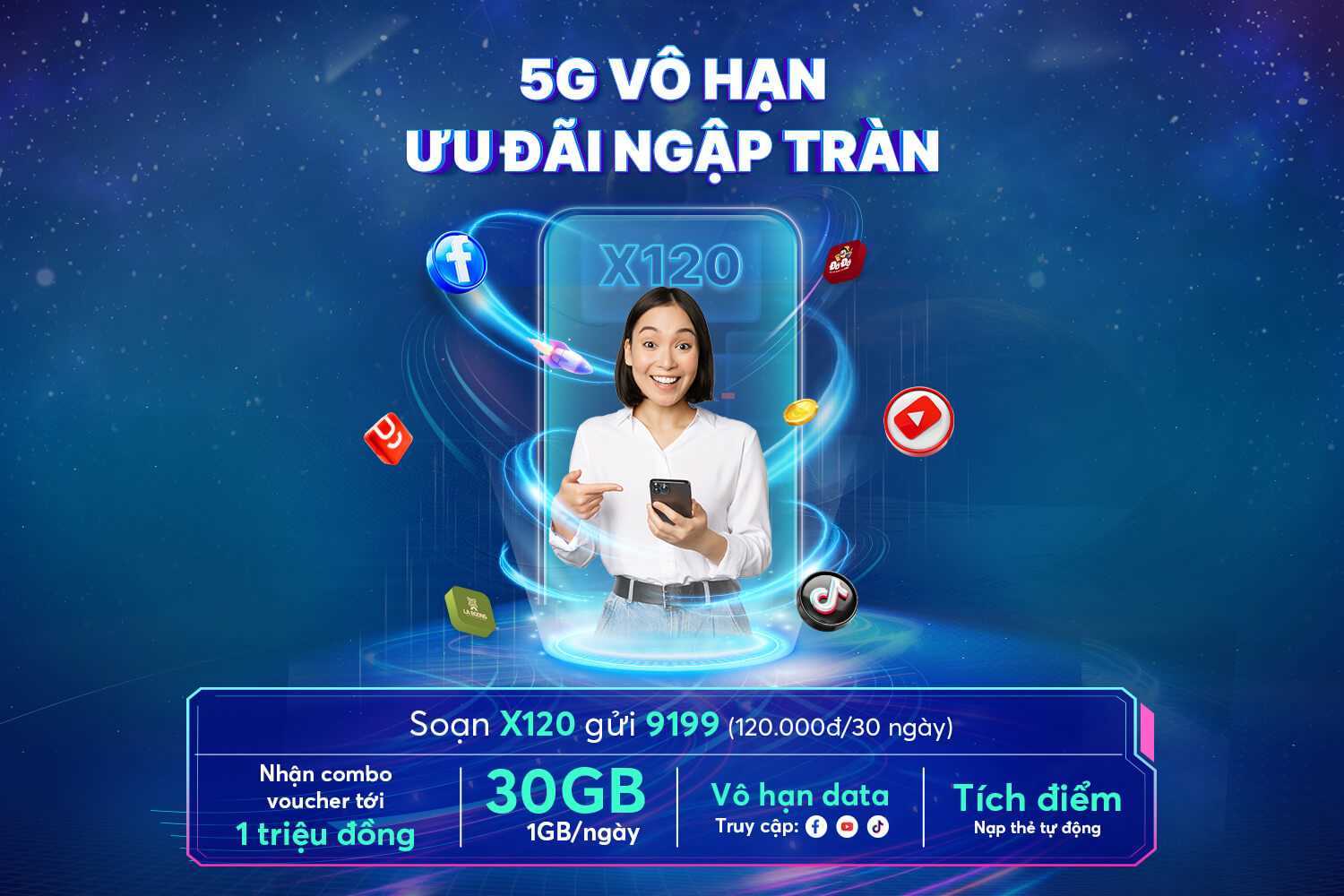 5G vô hạn, ưu đãi ngập tràn với gói cước X120