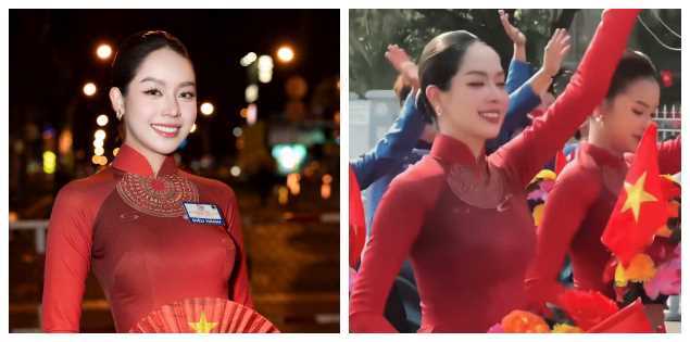 Hoa hậu Thanh Thủy 10 điểm với lớp trang điểm long lanh đi diễu hành đại lễ 30/4