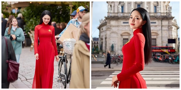Hương Giang mặc áo dài mang sắc cờ Tổ quốc ở trời Âu, sẵn sàng chinh chiến Miss Universe