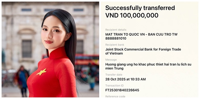 Hương Giang ủng hộ số tiền lớn cho miền Trung trong trận lũ lịch sử