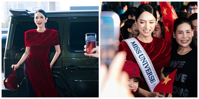 Hương Giang xúng xính áo dài lên đường tham dự Miss Universe 2025