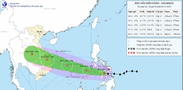 Tâm bão Kalmaegi có thể trải rộng Quảng Ngãi - Đắk Lắk, đổ bộ rất mạnh
