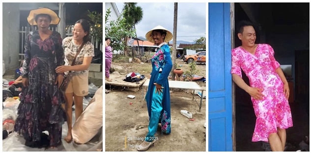 Những nụ cười lạc quan hiếm hoi giữa vùng lũ: Khi đàn ông mặc đồ phụ nữ mà ai cũng khen đẹp