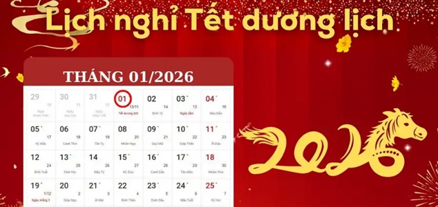 Chi tiết lịch nghỉ Tết Dương lịch năm 2026
