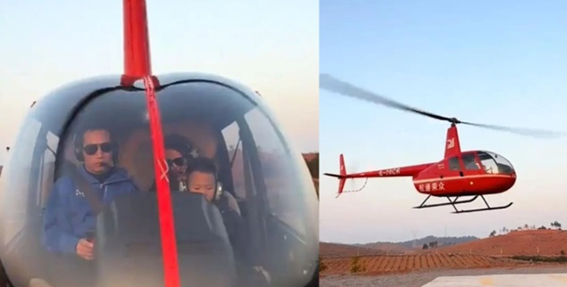 Chồng lái trực thăng đưa vợ con về quê đón Tết, 80km chỉ mất 15 phút