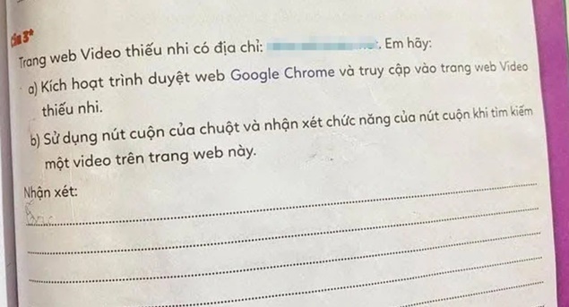 Phụ huynh "tá hỏa" vì đường link trong sách Tin học lớp 3 của con dẫn tới web "nhạy cảm"

