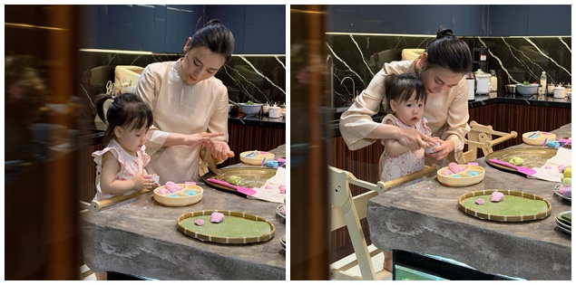 Phương Oanh cho 2 con vào bếp, khoảnh khắc gây chú ý