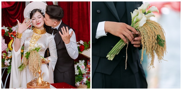 Cô dâu miền Tây gây sốt với bó hoa cưới “lúa chín cúi đầu” vừa độc lạ vừa ý nghĩa