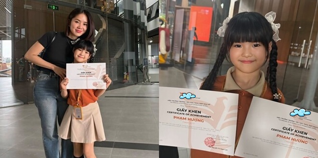 Lê Phương tự hào khoe con gái nhận giấy khen, khoảnh khắc đáng yêu của ái nữ khiến nhiều người thích thú

