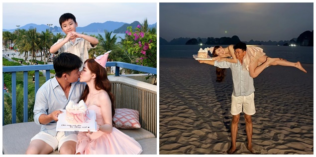 Hòa Minzy và chồng sắp cưới cùng tổ chức sinh nhật bên biển, khoảnh khắc gia đình 3 người gây chú ý