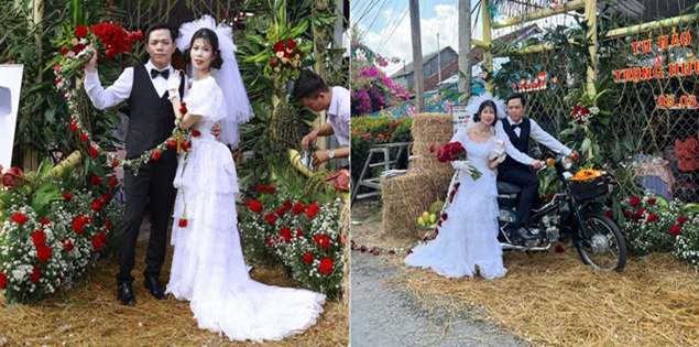 Cô dâu Đồng Tháp tự làm cổng cưới phong cách xưa, huy động gần 20 người chung tay chuẩn bị